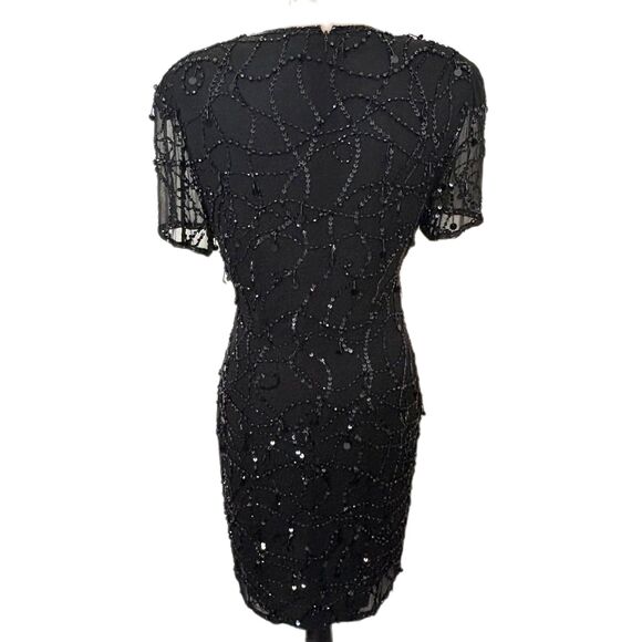 Vintage 80s Night Line Beaded Shift Dress 100% Silk Black‎ Modern Size Small - Picture 4 of 8